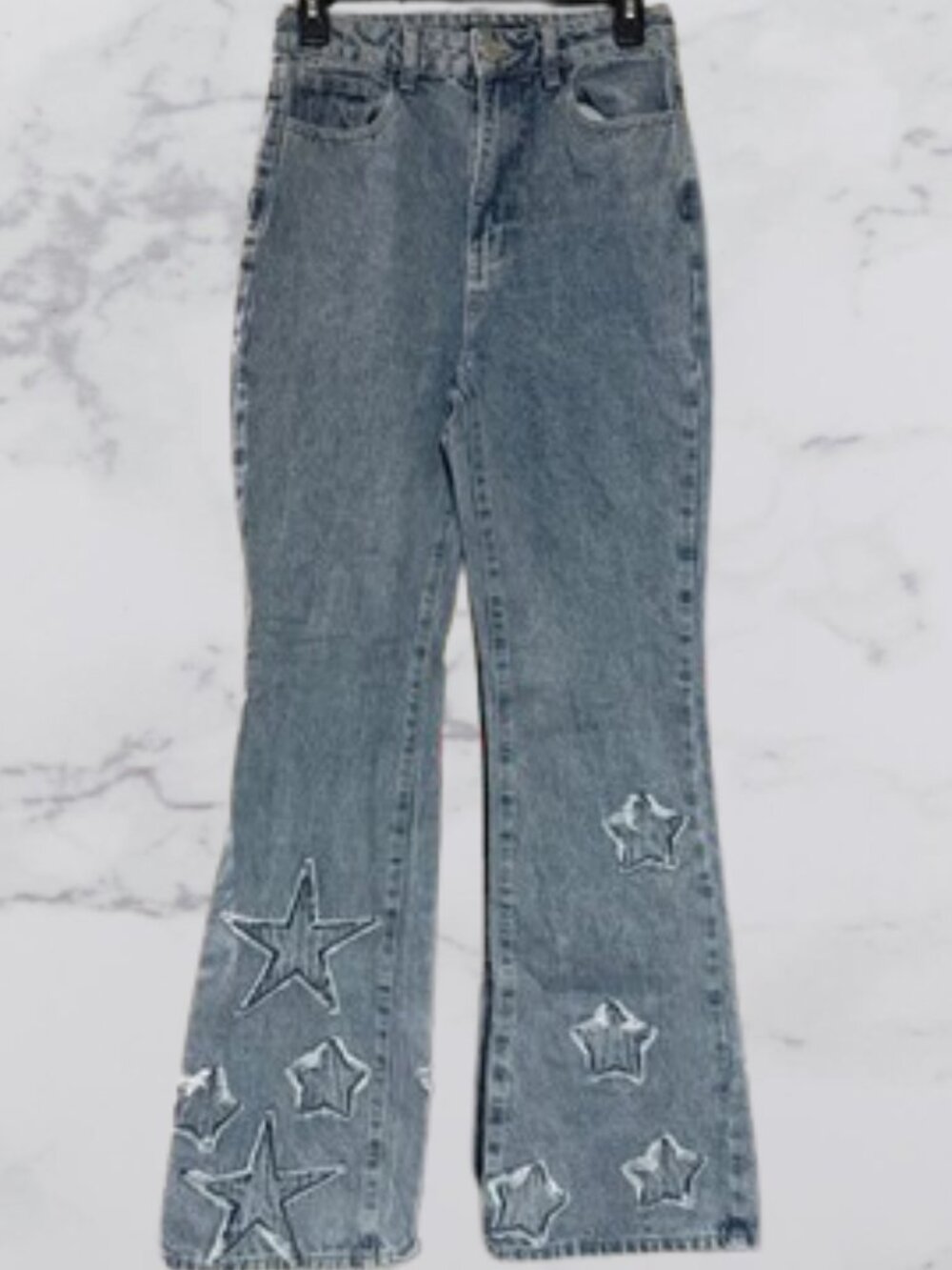Nasty Gal high-rise distressed star appliqué flared jeans Size 4